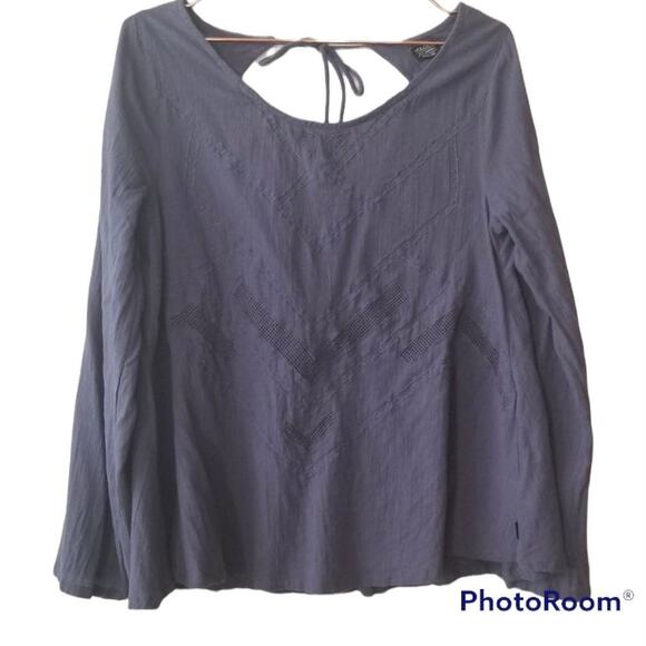 Volcom XS Textured Bangalow Flare Sleeve Blouse Top Blue Festival Boho - Picture 1 of 11